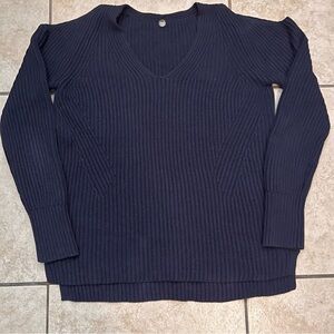 Margaret O'Leary Women’s S Navy Blue Cotton Knit Sweater Open Shoulders